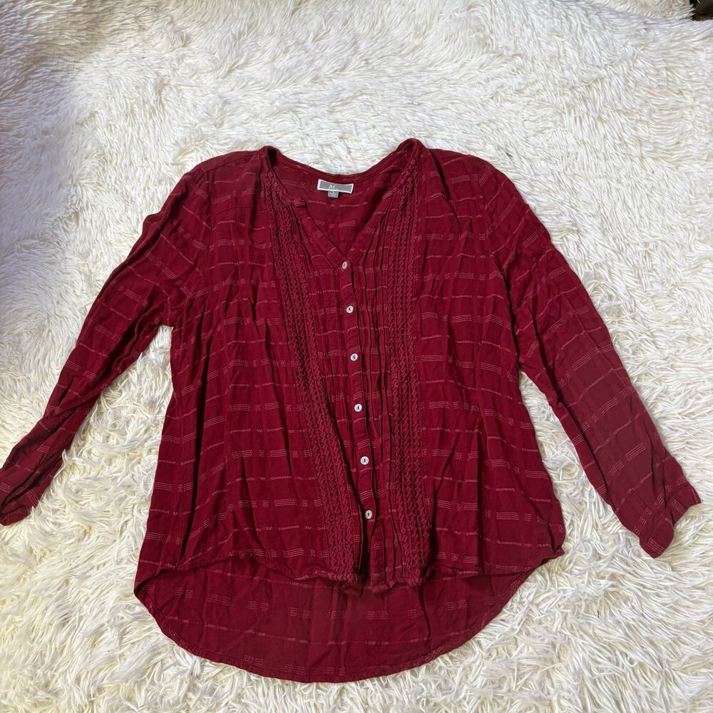 Jm collection Womens Red button blouse long sleeve Large